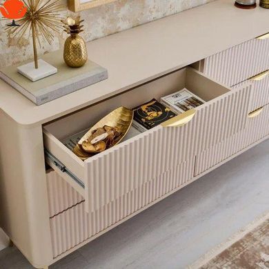 Комод Ланте Perfect Home бежевий з 6 ящиками та золотими ніжками (PFH-091105) &ndash; стильний для зберігання