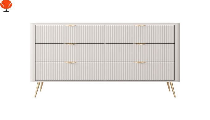 Комод Ланте Perfect Home бежевий з 6 ящиками та золотими ніжками (PFH-091105) &ndash; стильний для зберігання