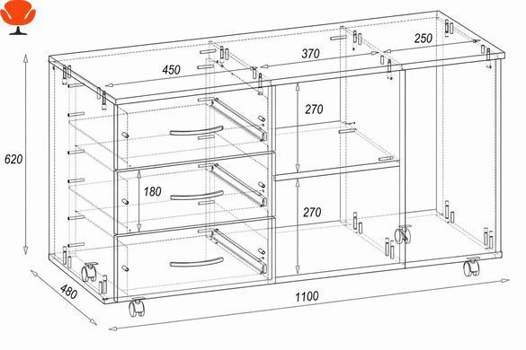 Офисная тумба Континент ТМО-3 Антрацит 1100/480/620 мм - для документов, хранения, кабинета Дуб Конкордия