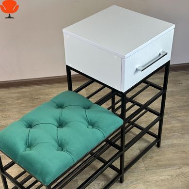 Банкетка для взуття Атланта-1R 80 см велюр изумрудний/біла аляска з місцем для зберігання MZAVOD 8-3-9005