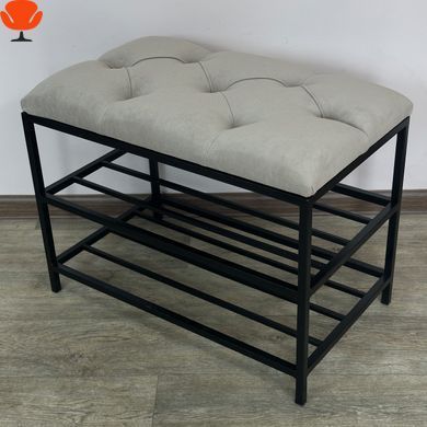 Банкетка для взуття Женева-1 50см бірюзовий велюр, металевий каркас, 2 полиці 2-0-9005 60 см, Чорний каркас (RAL 9005), Бежева тканина (3)
