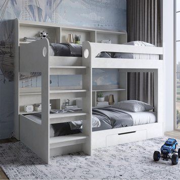 Детская двухъярусная кровать LION Майнкрафт 90х190 см с ящиком Бетон style (LION-041532)
