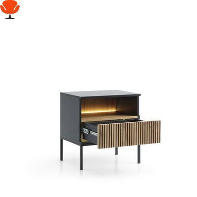 Тумба прикроватная с подсветкой Perfect Home Сенто / Sento S54 с 1 ящиком Черный/дуб один (PFH-091484)