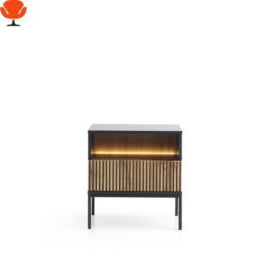 Тумба прикроватная с подсветкой Perfect Home Сенто / Sento S54 с 1 ящиком Черный/дуб один (PFH-091484)