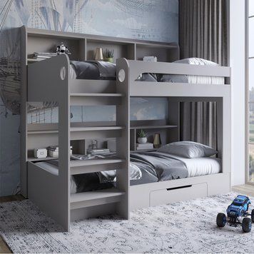Детская двухъярусная кровать LION Майнкрафт 90х190 см с ящиком Кашемир (LION-041540)