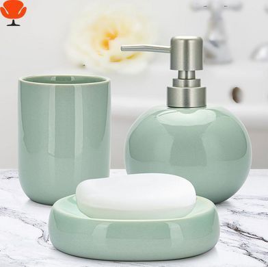 Набор аксессуаров для ванной Fissman Turquoise: дозатор, мыльница, стакан (керамика, темно-бирюзовый)