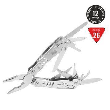 Мультитул Ganzo G301-H (16.5 см) 26 функций, хром + биты и чехол, нержавеющая сталь 440С, складной
