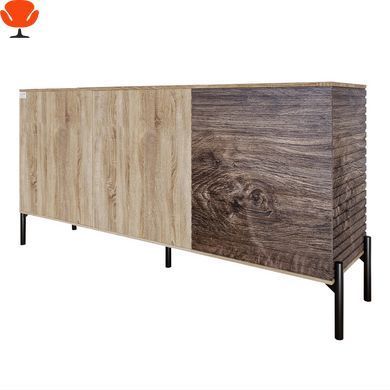 Комод LION Грей Дуб Сонома 154x38x76.5 см с черными металлическими ножками, современный минималистичный дизайн (LION-041782)