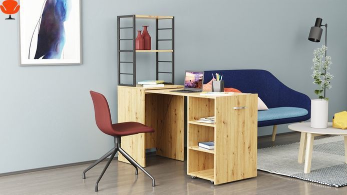 Стіл-тумба трансформер Смарт 4/2 Ferrum-decor Дуб Артизан/Чорний метал 1430x1450x600 мм (FRD-106924)