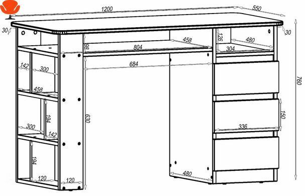 Маникюрный стол Континент СМ-2 Антрацит, 1200/550/760 мм, ДСП, с ящиками и полками Дуб шамони светлый